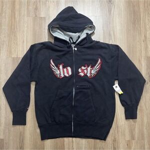 Y2K Lost‎ Enterprises Surfboard Black Zip Up Hoodie Size M